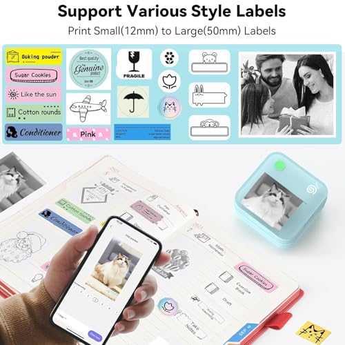 lopevi Label Maker Machine Portable Label Printer with Multiple Templates Wireless BT Label Maker for Home Office School Organization (Blue)