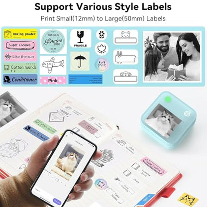 lopevi Label Maker Machine Portable Label Printer with Multiple Templates Wireless BT Label Maker for Home Office School Organization (Blue)