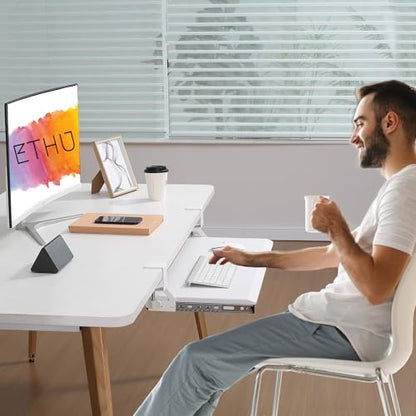 ETHU Keyboard Tray Under Desk, Pull Out Keyboard & Mouse Tray with C-clamp, Ergonomic Desk Keyboard Tray Slide Out, Pull Out Platform Drawer for Home and Office(White) - color: White