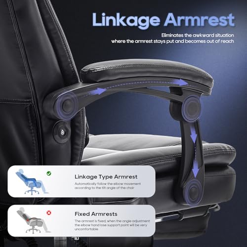 Massage Office Chair with Footrest, High Back Executive Chair, Ergonomic Desk Chair with Removable Pillow, 2 Lumbar Massage Points, Reclining, Leather Computer Chair, Black - color: Ocs10-black