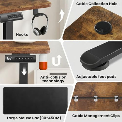 63x5in L Shaped Standing Desk with Outlets & Mouse Pad, Brown - color: Rustic Brown