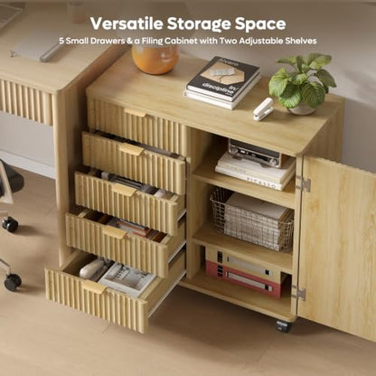 Bestier Office Storage Cabinet with 5 Drawer Adjustable Shelf, Oak - color: Oak