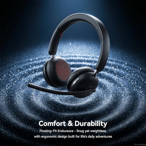 Wireless Headset with Mic for Work, One-Tap Mute & USB Dongle, Bluetooth 5.3 Headset, AI Noise Cancelling Mic, Wireless Headphones with Mic & 65H, Wireless Headset for PC/Teams/Computer/Laptop/Study