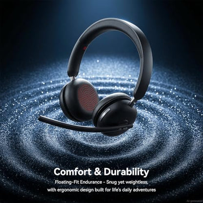 Wireless Headset with Mic for Work, One-Tap Mute & USB Dongle, Bluetooth 5.3 Headset, AI Noise Cancelling Mic, Wireless Headphones with Mic & 65H, Wireless Headset for PC/Teams/Computer/Laptop/Study