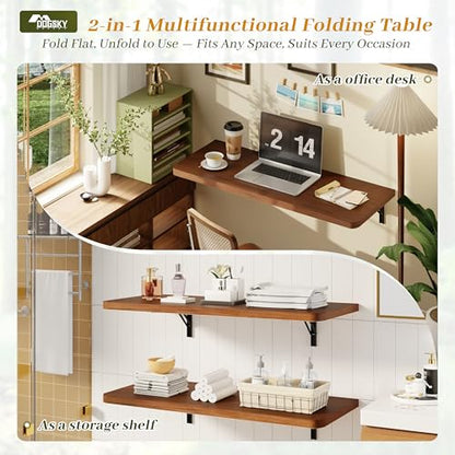 Dogsky Floating Wall Desk 36" x 14" - 200 lbs Heavy Duty Solid Pine - color: Walnut, size: 36" x 14"
