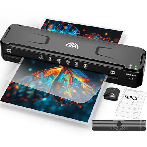 13 Inch Laminator Machine with 50 Laminating Sheets, Cold & Thermal | Built-in Paper Cutter & Corner Rounder, Fast Warm-Up No Jam A3 Laminator for Home School Office