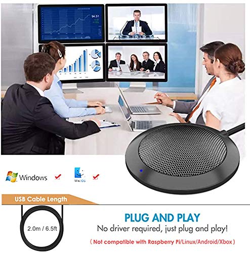 Conference USB Microphone, Computer Desktop Mic with LED Indicator | Plug & Play Omnidirectional Condenser PC for Online Meeting, Class, Skype, Recording, Zoom, (No Speakers Included)