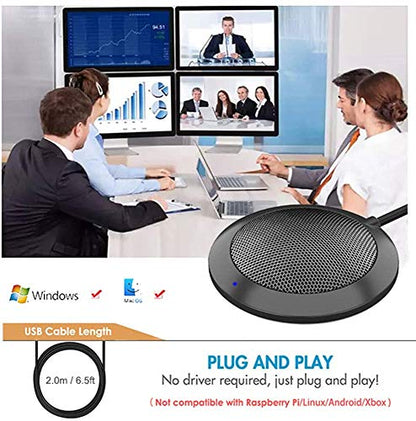 Conference USB Microphone, Computer Desktop Mic with LED Indicator | Plug & Play Omnidirectional Condenser PC for Online Meeting, Class, Skype, Recording, Zoom, (No Speakers Included)