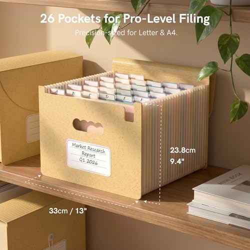 ABC life 26 Pockets Accordion File Organizer, Butter Yellow | Expanding File Folder for Letter/A4 Size, Portable Document Holder with A-Z Tabs for Tax Receipt, School, Home, Office - color: Butter Yellow