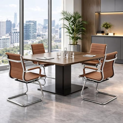 Conference Room Chairs Set of 8, Waiting Room Chairs with Arms, Reception & Waiting Room Seating, No Wheels Meeting Chairs with Mid Back Support and Chrome Sled Base, Cafe - color: Cafe, size: 8PCS