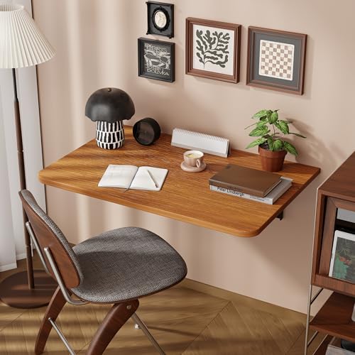 Dogsky Wall Mounted Folding Table 24x15.7 in - 100LB Capacity | Heavy Duty Wall Floating Desk, Space-Saving Workbench for Home Office, Laundry Room & Kitchen, Burlywood - color: Burlywood, size: 24" x 15.7"