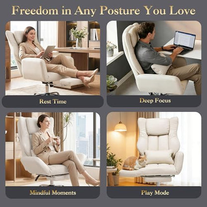 High Back Criss Cross Office Chair with Foot Rest & Flip Armrests | Big and Tall Criss Cross Gaming Chair, PU Leather Ergonomic Home office Computer Desk Chair, 155°Reclining with Lumbar Pillow - color: Beige