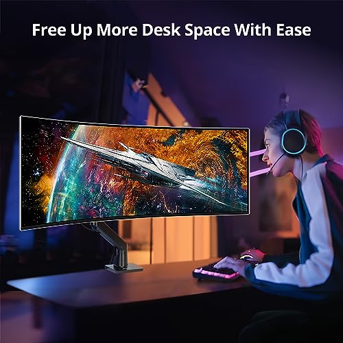 AVLT Single Monitor Arm Desk Mount for 34-57" Screens, Heavy Duty - Black | Fits One 44 lb Heavy Duty Monitor – Full Motion Height, Swivel, Tilt, Rotation – VESA 200x200, 200x100, 100x100, 75x75 - color: Black-34 to 57 Inch