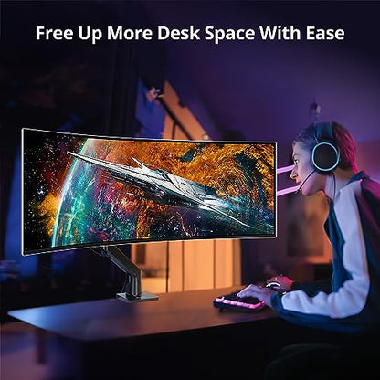 AVLT Single Monitor Arm Desk Mount for 34-57" Screens, Heavy Duty - Black | Fits One 44 lb Heavy Duty Monitor – Full Motion Height, Swivel, Tilt, Rotation – VESA 200x200, 200x100, 100x100, 75x75 - color: Black-34 to 57 Inch