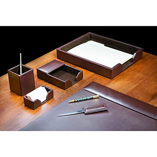Dacasso Bonded Set Luxury Leather Desk Pad & Desk Organization Essentials, 6 Piece, Dark Brown - color: Dark Brown, style: 6 Piece