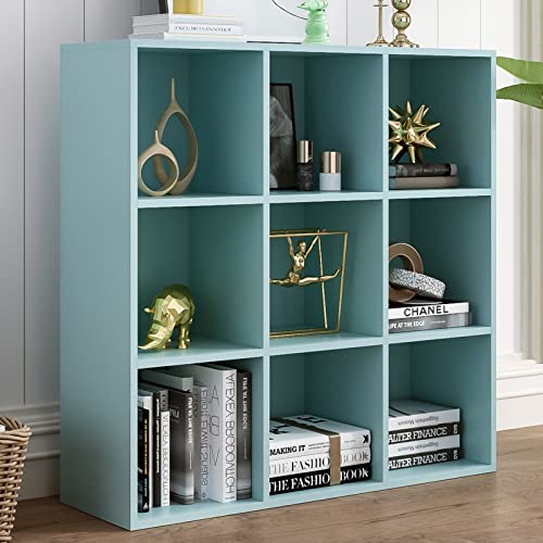 9-Cube Storage Shelf Bookcase, Light Blue | Wooden 3-Tier Open Bookshelf, Fits 11×11" Bins, Vertical or Horizontal Use, Full Back Panels, For Home Office - color: Light Blue, size: 9-Cube