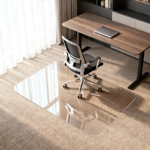 Kuyal Chair Mat for Carpet, Heavy Duty Tempered Glass Office Chair Mat | 32" x48", 1/5" Thick Computer Chair Mat with Rounded and Polished Edges, Can be Used on Carpet or Hard Floor, Ship Flat - size: 32" x 48" x 1/5" Rectangle
