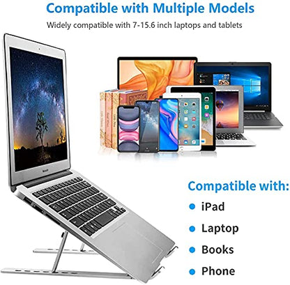 Laptop Stand for Desk, Adjustable Laptop Riser, Silver | Foldable Laptop Stands Travel for 10-17” Laptops, MacBook, Notebook - color: Silver