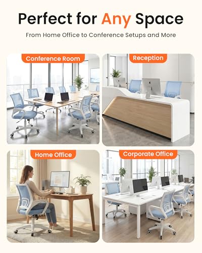 NEO CHAIR Office Computer Chair Ergonomic Mid-Back Mesh Desk Chair, SkyBlue | Breathable Mesh Back with Lumbar Support, Height Adjustment, Smooth Rolling Casters for Home Office, Study or Gaming Setup - color: Sky Blue-fabric