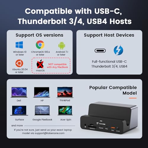 TobenONE 18-in-1 Laptop Docking Station Triple 4K with 150W Power Supply | USB C Laptop Docking Station Stand with 2.5Gbps Ethernet, 2×4K@60Hz HDMI & DP, 8 USB C/A Ports, for Windows/Dell/HP Laptops
