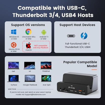 TobenONE 18-in-1 Laptop Docking Station Triple 4K with 150W Power Supply | USB C Laptop Docking Station Stand with 2.5Gbps Ethernet, 2×4K@60Hz HDMI & DP, 8 USB C/A Ports, for Windows/Dell/HP Laptops
