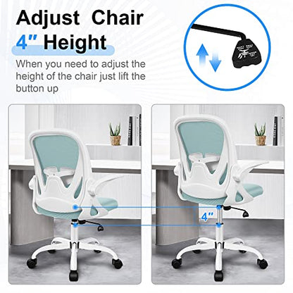 Office Chair Ergonomic Desk Chair with Flip up Armrests Swivel Breathable Desk Mesh Computer Chair with Adjustable Lumbar Support and Height for Conference Room (Light Blue) - color: Light Blue