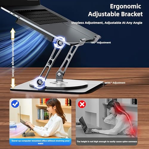 Adjustable Laptop Stand with Cooling Fan & 360 Rotating Base - size: Extra Large