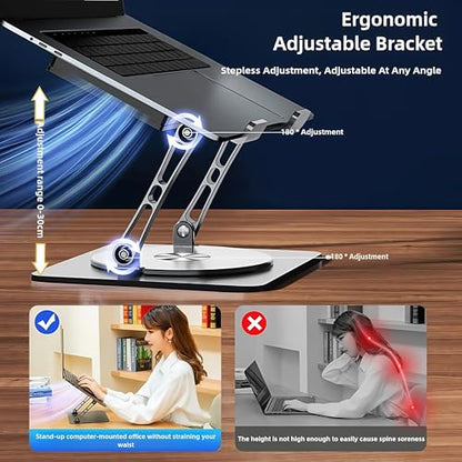 Adjustable Laptop Stand with Cooling Fan & 360 Rotating Base - size: Extra Large