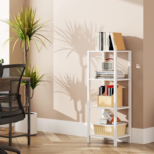 TUTOTAK Bookshelf, 4-Tier Small Narrow Book Shelf for Small Space | 10.7 x 14.5 x 40.8 Inches Skinny Display Shelf with Storage for Living Room, Office, Study, Entryway, White BS01BW004 - color: White, size: 4-Tier(10.7 x 14.5 x 40.8 Inches)