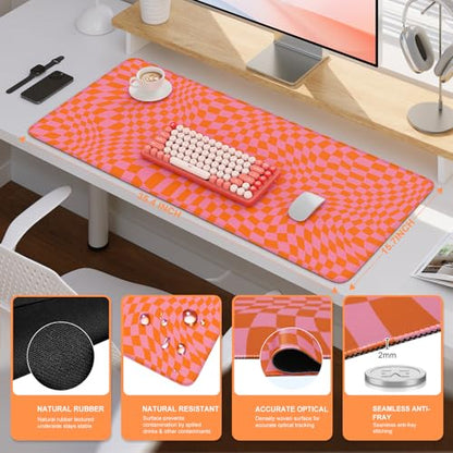 iCasso XXL Large Mouse Pad for Desk, Orange Checkered - color: Orange Checkered
