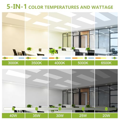 YXL 6 Pack 1x4 LED Flat Panel Light Office Light, 5200LM, 5CCT LED Drop Ceiling Light Fixture, 40W/35W/30W/25W/20W Selectable,6500K/5000K/4000K/3500K/3000K,Dimmable 0-10V,ETL - color: 1X4 FT, size: 6 Pack
