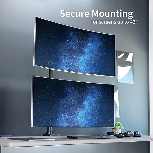 VIVO Dual Vertically Stacked Ultra-Wide Monitor Desk Mount with Extension Arms, Extra Tall Heavy Duty Adjustable Stand for 2 Ultrawide Screens up to 43 inches, 50 lbs Capacity, Black, STAND-V202T