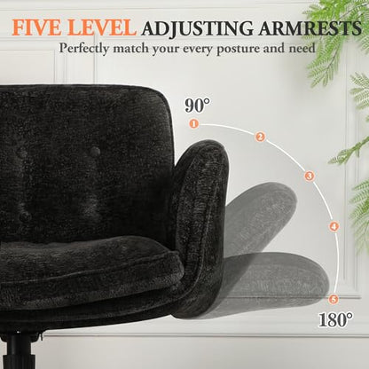Criss Cross Chair with Lumbar Airbag & Folding Arms Relieve Back Pain, Wide Cross Legged Office Chair for Home Office, Comfy Swivel Desk Chair with Wheels, 5 Level Adjustable Armrest, Chenille(Black) - color: Black, style: With Airbag Lumbar Support