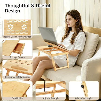 Laptop Desk for Bed, Foldable Bed Tray, Adjustable Angle & Height