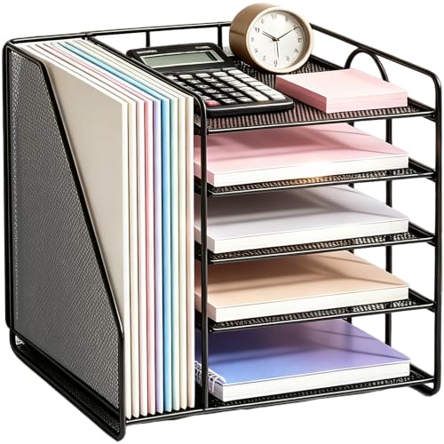 OPNICE Desk Organizer, 5-Tier Paper Organizer Letter Tray, Black - color: Black, size: 12.2" x 12.2" x 11"