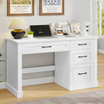 Vabches Farmhouse 47" Executive Desk with Charging Station, Cream White | Computer Desk with Drawers, Workstation Computer Desk with File Drawer for Home Office,Study. - color: Cream White