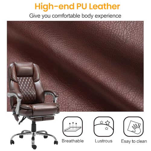 HOMREST Heated Massage Executive Office Chair with Footrest, Brown - color: Brown