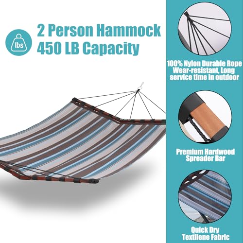 TegerDeger 12FT 2 Person Hammock with V Shaped Spreader Bar -Brown Stripes - color: Brown Stripes