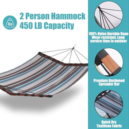 TegerDeger 12FT 2 Person Hammock with V Shaped Spreader Bar -Brown Stripes - color: Brown Stripes