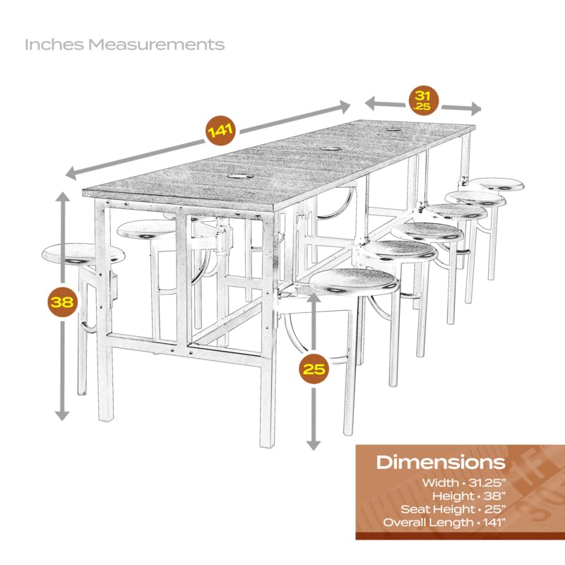Romig Endure Standing Height Collaborative Table and Chair Set with 12 Pull-Out Swivel Stools, Walnut Top, Built-in Power Outlets and USB Charging, Classroom Training Table - color: Walnut, size: 12 Seater