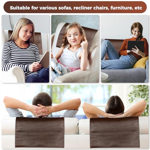 Recliner Headrest Protector Faux Leather Headrest Cover for Recliner Chair Couch Headrest Cover for Furniture Sofa Protector Chair Arm Covers for Home Office 17 x 27In(Chocolate Brown) | Hook & Loop, Chair Couch Cover, Furniture Sofa Protector, Chair Arm