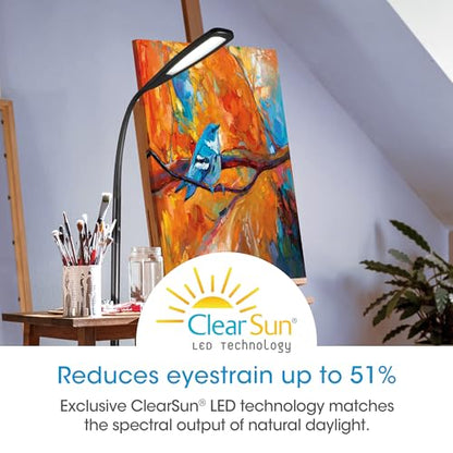 OttLite Flex LED Floor Lamp, Black | ClearSun LEDs Reduce Eyestrain | Adjustable Flex Neck 49"-71" | Smart Memory Feature - color: Black