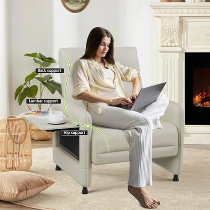 Alunaune Upholstered Living Room Chair Armchair, Mid Century Accent Chair, Reception Couch Slipper Club Lounge Chair Guest Comfy Single Sofa with Sidetable for Bedroom-Beige - color: Beige, size: 1 Chair