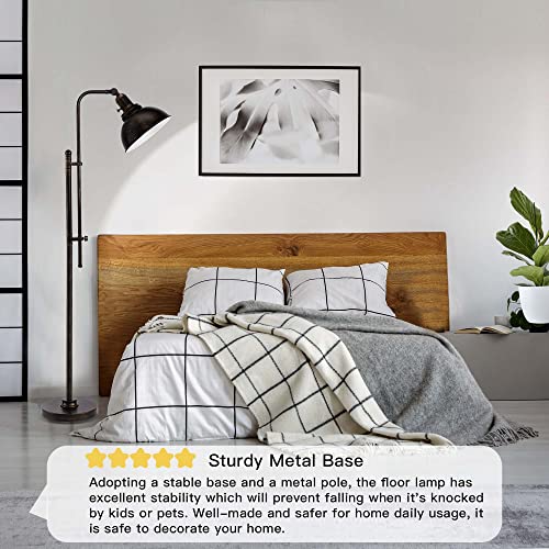 PARTPHONER Industrial Floor Lamp Adjustable, Rustic Farmhouse Reading Lamp in Aged Black Finish, Modern Standing Lamp with Remote Control Metal Shade for Living Room Bedroom Study Room Office Hotel - color: Black