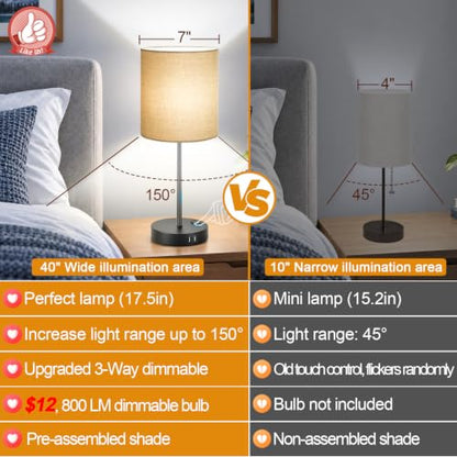 Lynnoland Set of 2 Touch Control Table Lamps, 3-Way Dimmable Bedside Nightstand Lamps for Bedroom Living Room Nursery, 800 Lumens 5000K Warmlight Bulbs Included,Champagne Gold - color: Champagne Gold & Matte Black