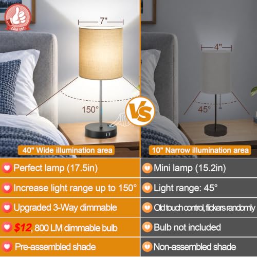 Lynnoland Set of 2 Touch Control Table Lamps, 3-Way Dimmable Bedside Nightstand Lamps for Bedroom Living Room Nursery, 800 Lumens 5000K Warmlight Bulbs Included,Champagne Gold - color: Champagne Gold & Matte Black