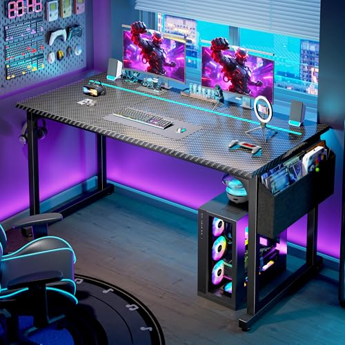 DurayLoly 55" Carbon Fiber Gaming Desk with RGB LED for Teens Bedroom,Black - color: Black, size: 55 Inch