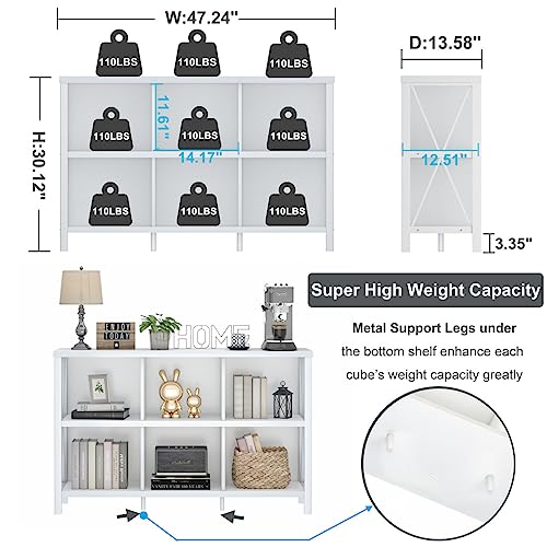 FATORRI 6 Cube Storage Organizer, 47" Long Horizontal Bookshelf, White Oak - color: White Oak, size: Without Drawer