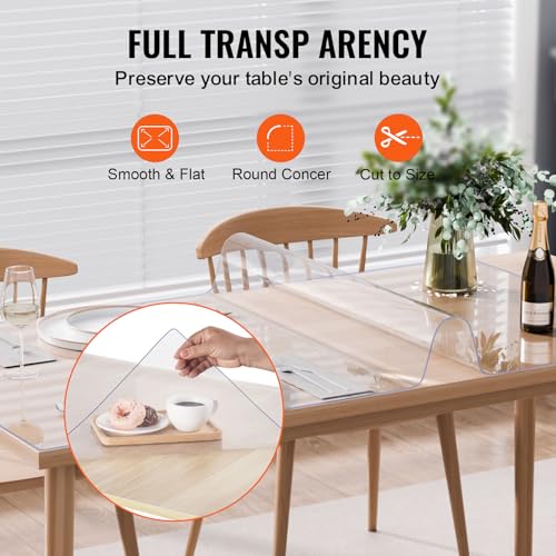 VEVOR Plastic Table Cover, 40 x 80 Inch 2.0 mm Thick Rectangle Clear PVC Mat Protector, Waterproof & Easy Cleaning Desk Pad Tablecloth, for Office, Dresser, Dining Room, Night Stand - size: 80" x 40" (Rectangular)