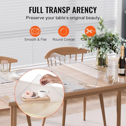 VEVOR Plastic Table Cover, 40 x 80 Inch 2.0 mm Thick Rectangle Clear PVC Mat Protector, Waterproof & Easy Cleaning Desk Pad Tablecloth, for Office, Dresser, Dining Room, Night Stand - size: 80" x 40" (Rectangular)